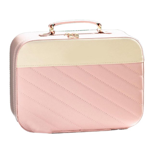 Estuche de maquillaje de gran capacidad de piel sintética, impermeable, portátil, para viajes, uso diario, color negro