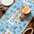 thumbnail image 3 of Blue Children's Day Table Runner 70 Inches, Car Tree Stars Cartoon Modern Art Bed Runner Dresser Scarves Tabletop for Indoor Outdoor Parties/Ceremony/Banquet, 13" x 70", 3 of 9