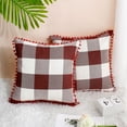 thumbnail image 5 of PiccoCasa 18"x18" Decorative Cushion Covers Pompoms Plaid Throw Pillow Covers Set of 2, Burgundy Beige Red, 5 of 8