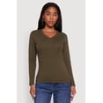 thumbnail image 2 of Womens V-Neck Long Sleeve Solid T-Shirt, 2 of 5