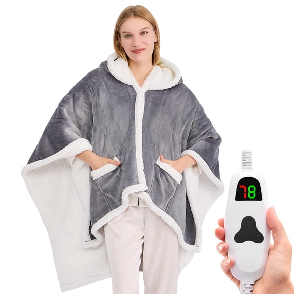 greenoak Couverture Chauffante Portable, Châle Électrique - Peignoir Poncho Chauffant, Couverture à Capuchon pour Adulte, Cadeaux d'Hiver pour Maman, Femme, Petite Amie, Grand-Maman 5-