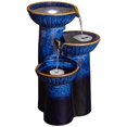 thumbnail image 3 of 3-Bowl 26 3/4" High Large Modern Outdoor Decor Blue Cobalt Ceramic Floor Fountain with Light LED Garden Patio, 3 of 10
