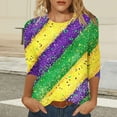 thumbnail image 5 of Cadancy Mardi Gras Womens Shirt Holiday 3/4 Sleeve Pullover Crewneck Tunic Tops Carnival Mask Print Funny Rave Party Blouse Loose Trendy Casual Outfits, 5 of 5