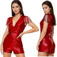 thumbnail image 6 of vastwit Women's Sleeveless Deep V Neck Sequin Romper Club Party Dance Jumpsuit One Piece Disco Outfit Red M, 6 of 7