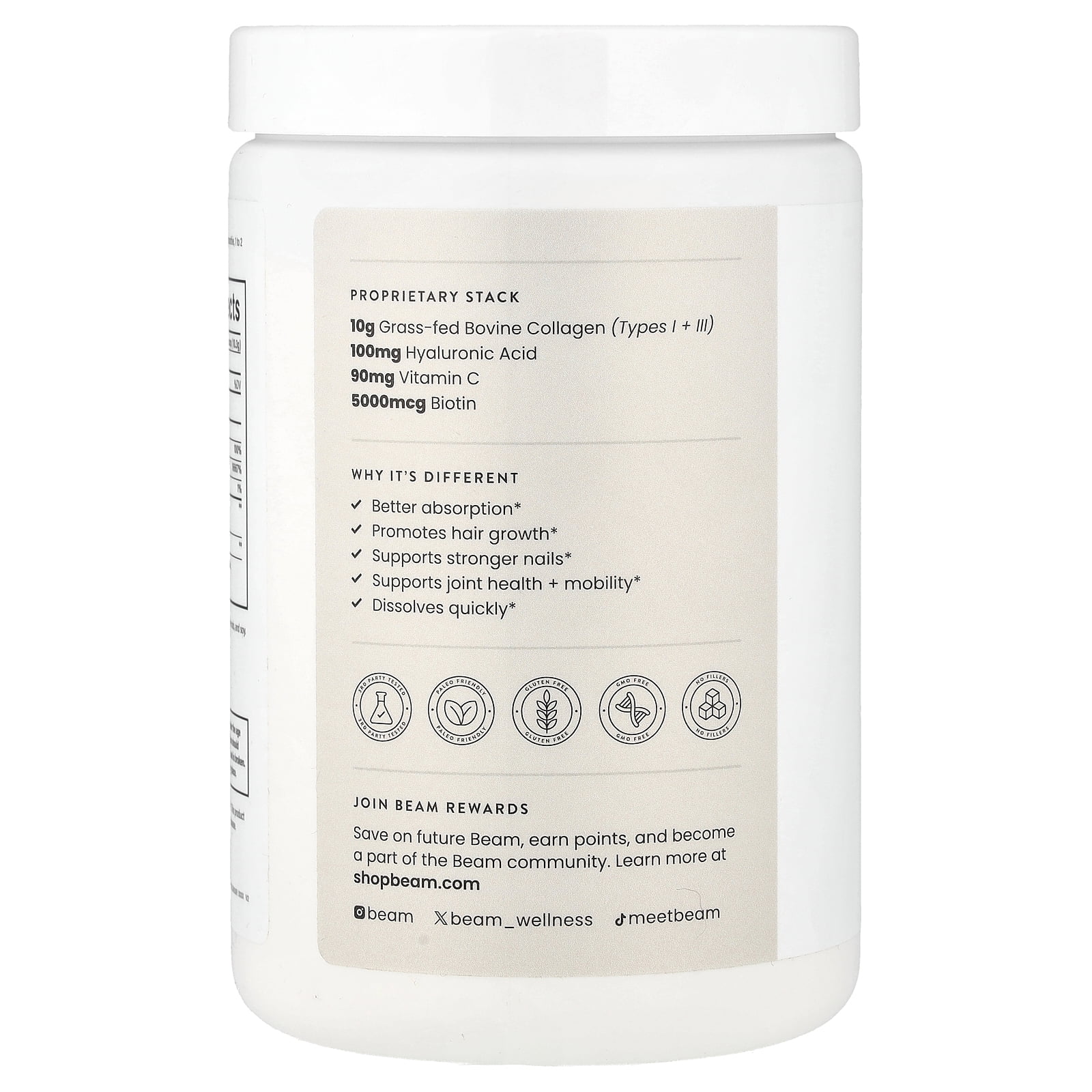 Beam Organics Collagen, Unflavored, 10.89 oz (309 g)