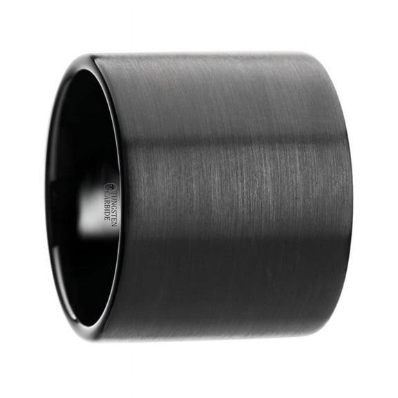 Nero Flat Pipe Cut Black Tungsten Carbide Ring With Brushed Finish