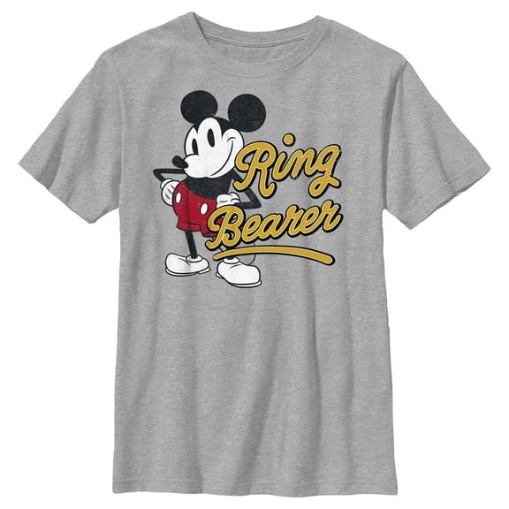 Boy's Mickey & Friends Mickey Mouse Retro Ring Bearer  Graphic Tee Athletic Heather Large