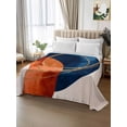 thumbnail image 2 of Navy Blue Burnt Orange King Size Flat Sheet, Wrinkleproof & Fadeproof Cooling Flat Bed Sheet Only, Boho Art Modern Geometric Breathable Soft Bedding Top Sheets 105 x 98 Inches, 2 of 8