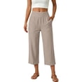 thumbnail image 2 of Women Wide Leg Pants High Waist Solid Three‑Quarter Cotton Linen Womens Sweatpants Beige, 2 of 8