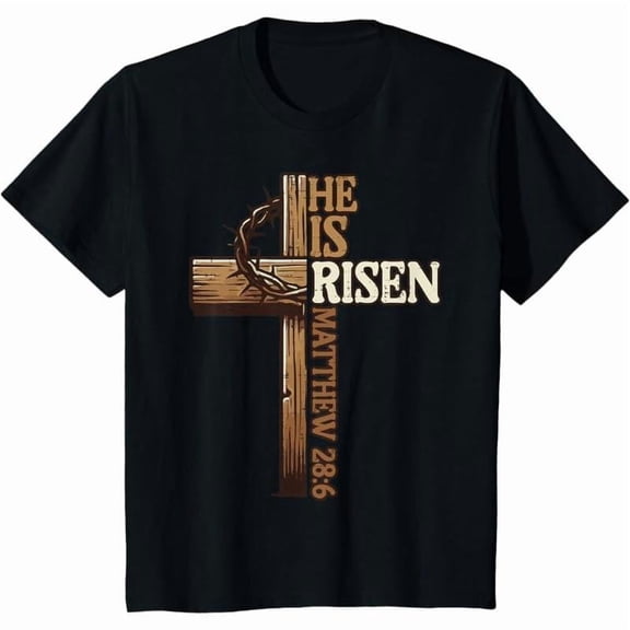 Cotton Short Sleeve T-Shirt Easter Cross He Is Risen Jesus Christian Men adult T-Shirt