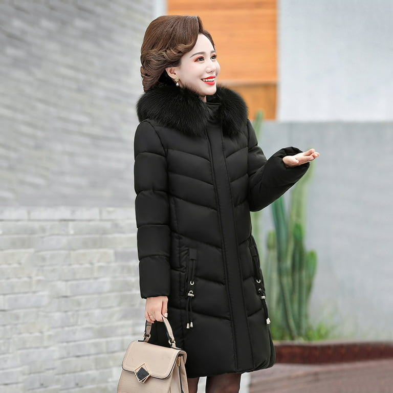 Tejiojio Clearance Jackets Women's Winter Plus Size Mid-Length Slim Padded  Jacket Mother's Cotton Coat
