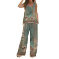 thumbnail image 1 of Mikilon Ensemble Élégant pour Femmes 2 Pcs Débardeur Imprimé Ample Décontracté Pantalon Long Sans Manches Col Rond Haut/chemise Vert Armée G, 1 of 5