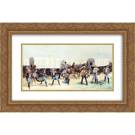 Frederic Remington 2x Matted 24x16 Gold Ornate Framed Art Print 'Attack on the Supply Train'