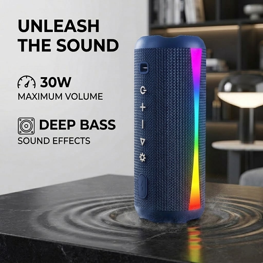 Portable Bluetooth Speaker, Bluetooth 5.4 Wireless Speaker, IPX7 Waterproof, 20H Palytime with 30W Loud Deep Bass, 7 Color RGB Lights, TWS Pairing for Home/Party/Outdoor, Gift