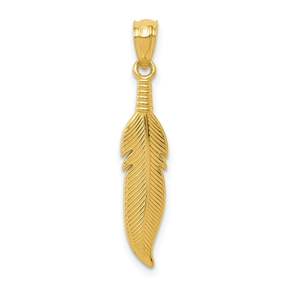 14k Yellow Gold Polished Feather Pendant Charm