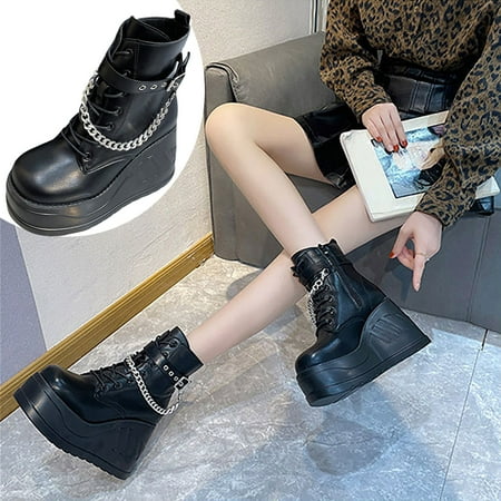 

Women Boots Boots Autumn And Winter Metal Chain Thick Sole Super High Heel Side Ankle Boots