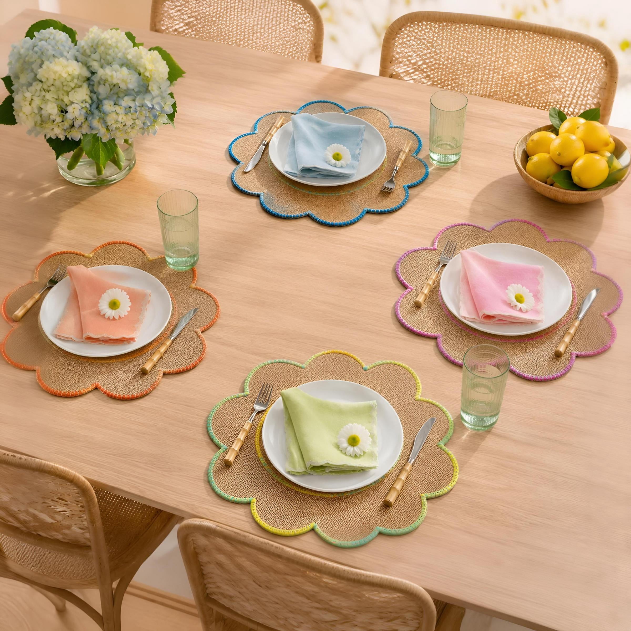 Dainty Home Set of 4 Placemats | Elegant and Durable | 15x15 in Round Woven Non-Slip Washable Place Mats | Tear-Resistant Heat | Resistant Placemats