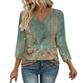 thumbnail image 2 of 3/4 Length Sleeve Womens Tops V Neck Casual Tunic Tops Basic Shirts Loose Fit Blouse Green M, 2 of 7