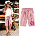 thumbnail image 3 of RUTAYY Children Girls Knee Length Shorts floral Printed Solid Color Pants Have Elastic Waist with Drawstring Pockets Casual Daily Wear fun & Vibrant Designs, 3 of 4