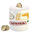thumbnail image 1 of African Piggy Bank, Grunge Rubber Stamps Made in Words Inside Theme, Ceramic Coin Bank Money Box for Cash Saving, 3.6" X 3.2", Yellow and Red, by Ambesonne, 1 of 4