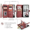 thumbnail image 2 of Allytech Wallet Case for Samsung Galaxy A53 5G, Card Slots + Cash Slot + Zipper Pocket Large Capacity PU Leather Case with Hand Strap, [All-Round Shockproof] Wireless Charging Kickstand Case, Red, 2 of 10