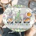 thumbnail image 2 of Easter Round Tablecloth, Fitted Table Cover with Elastic for 36"-44" Round Tables, Spring Gnomes Floral Bunny Eggs Green Lattice Table Cloth Outdoor Indoor Dinning Party Waterproof Tablecloths, 2 of 7