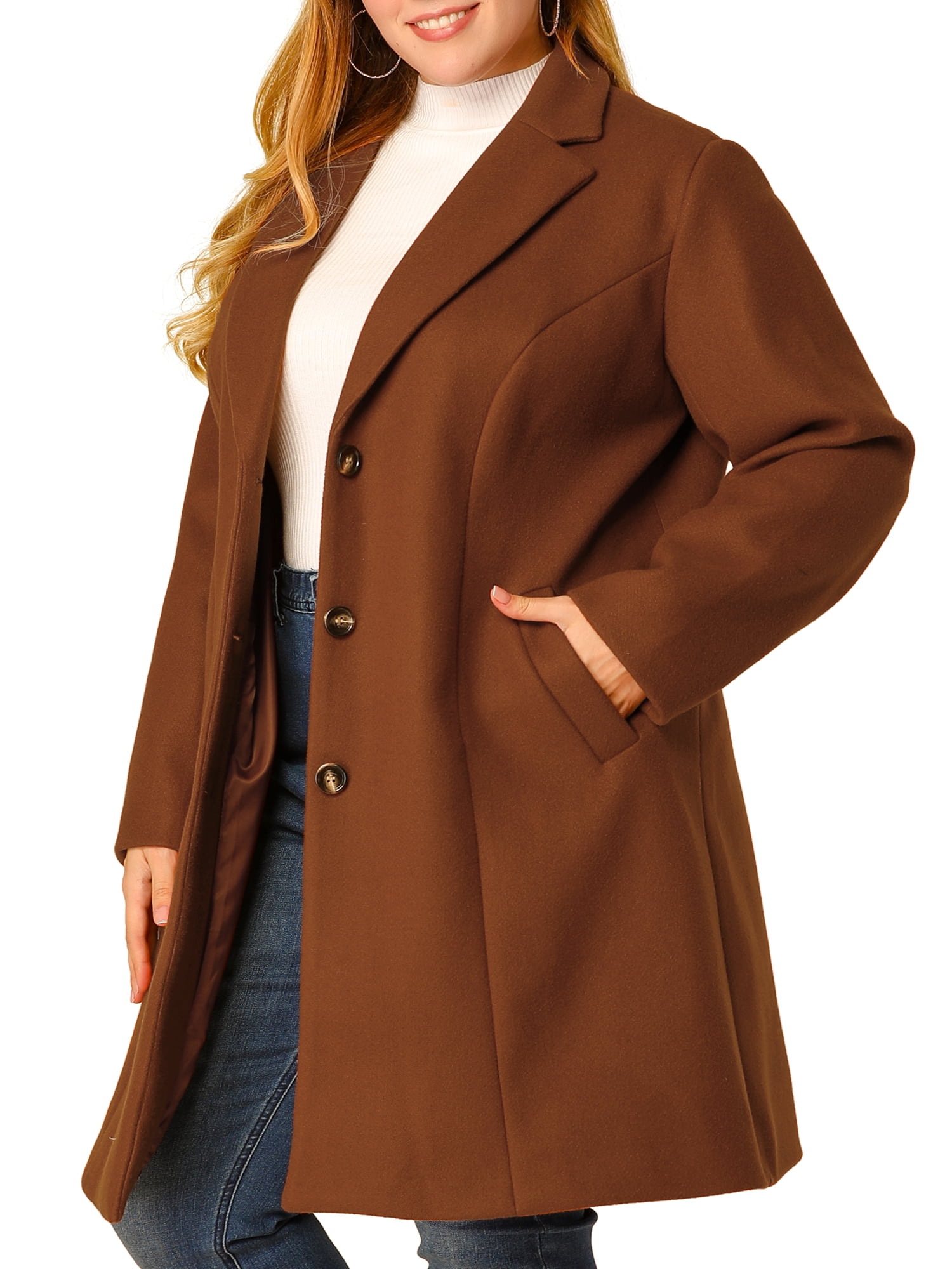 Unique Bargains - Women's Plus Size Coats Elegant Notched Lapel Single