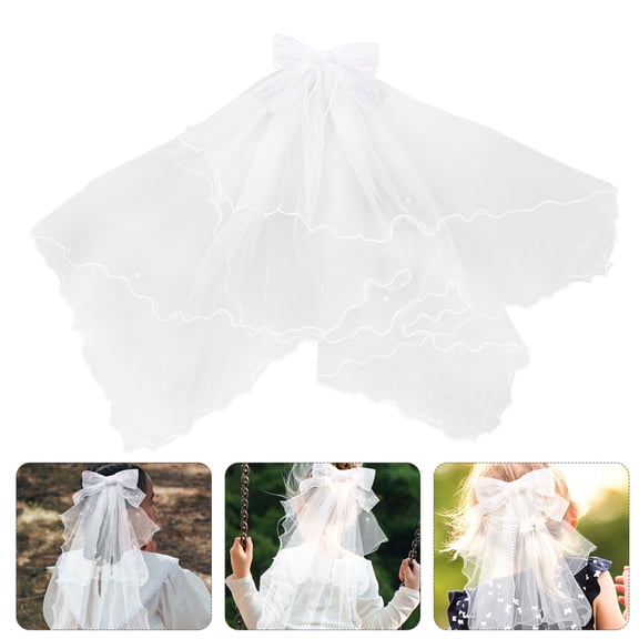 OFFIGAM Bridal Veil for Women Bowknot Veil White Cloth 1Pcs 18.9x8.7in