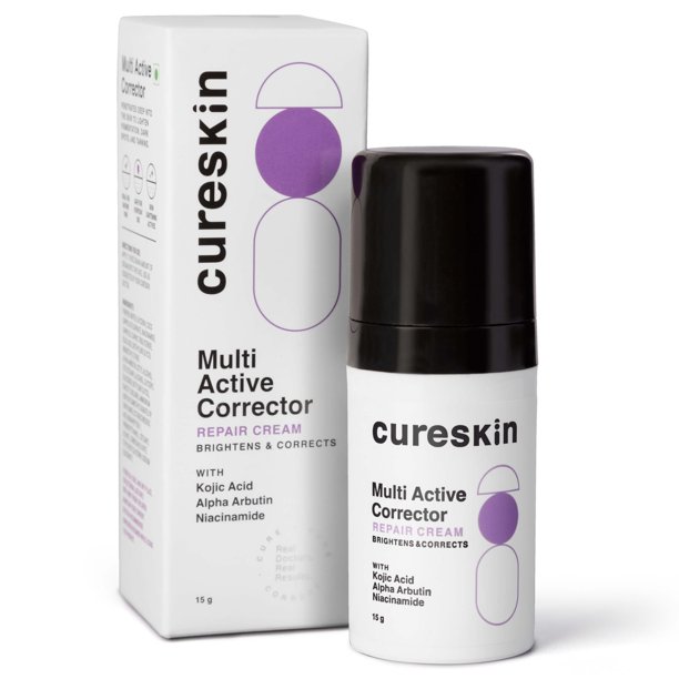 Crema facial correctora multiactiva Cureskin con ácido kójico | Ácido Kójico Alfa Arbutina y Niacinamida | Para tono de piel desigual, opacidad y manchas visibles, 0.53 onzas (paquete de 1)