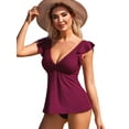 thumbnail image 1 of Beautyin Women Flowy Bikini Tank Top Solid Color Tankini Top Ruffled Shoulder Bathing Suit Top Deep V Neck Swimsuit Top, 1 of 5