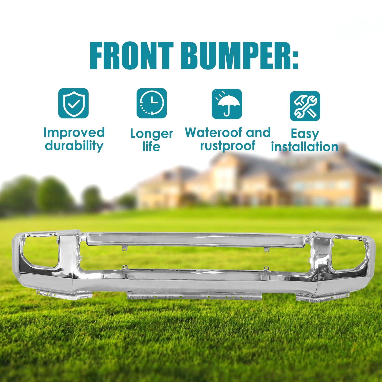 Chrome Steel Front Bumper For 2020-2022 Ford F-250 F-350 Super Duty w/Fog Holes