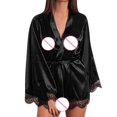 thumbnail image 3 of Puntoco Plus Size Nightdress Clearance,Women Satin Nightdress Silk Lace Lingerie Nightgown Sleepwear Robe Black XL(XL), 3 of 5