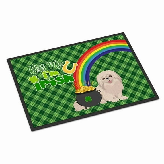 White Pekingese St. Patrick's Day Indoor or Outdoor Mat 24x36 36 in x 24 in