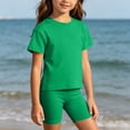 thumbnail image 5 of Mifsaly Girls 2 Piece Summer Outfit Sets Crew Neck Short Sleeve T-Shirts and Stretch Biker Shorts Kids Casual Sport Home Playwear Basic Matching Clothes, 5 of 9