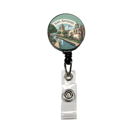 San Antonio, Texas TX Travel City State Stamp Retractable Reel ID Badge Key Card Name Tag Holder with Clip