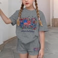 thumbnail image 3 of BFHHYA Girls 4th of July Shorts Set Floral & Flag Print Short Sleeve Tee Elastic Waist Shorts Tween Summer 2-Piece Outfit 3-15 Y, 3 of 5
