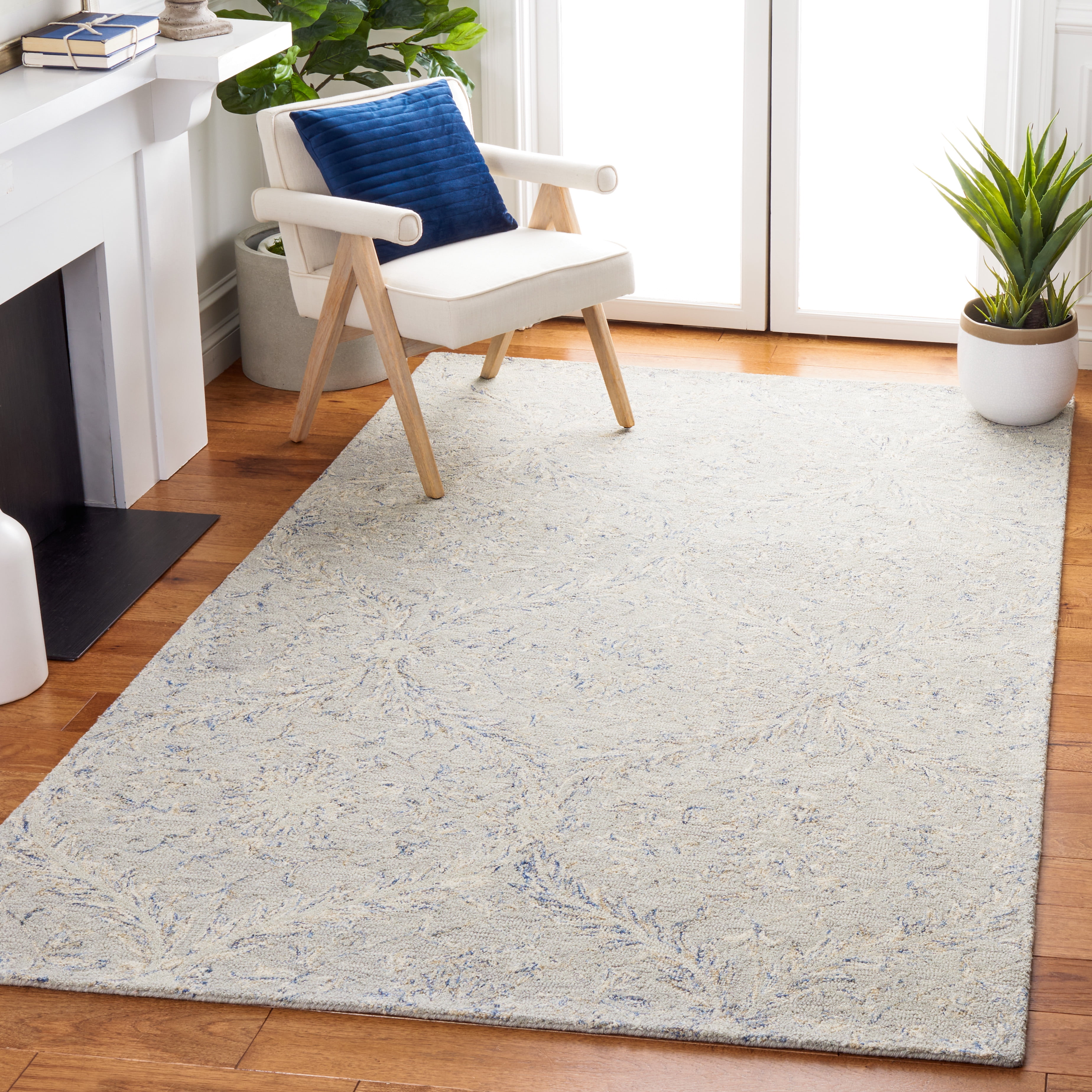 SAFAVIEH Micro-Loop Charlie Medallion Area Rug, Grey/Blue, 5' x 5' Square