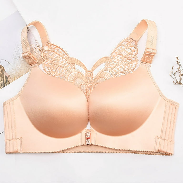 purcolt Plus Size Front Closure Wirefree Bras for Women, Comfort Seamless  Push Up Bra Butterfly Beauty Back Bralettes Full-Coverage Wireless  Brassiere Lightly Lingerie Everyday Underwear 