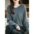 thumbnail image 5 of Women's V-Neck Hooded Knit Sweater, Soft Ribbed Pullover with Cozy Fleece Lining, Winter Warm Layering Piece for Casual Daily Wear, Comfortable Streetwear and Cold Weather Protection Dark Gray M, 5 of 5