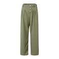 thumbnail image 4 of vigerkar Womens Casual Wide Leg Pants High Waisted Button Decor Loose Straight Long Trousers Dressy Palazzo Pant with Pockets Green, L, 4 of 6