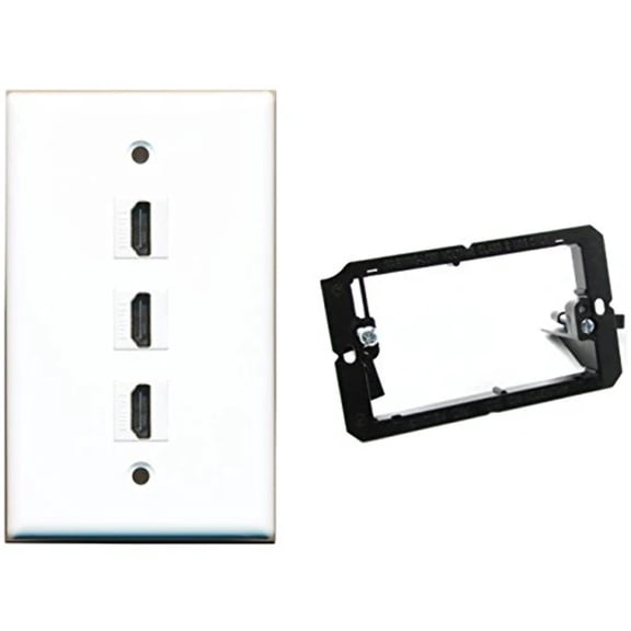 RiteAV - Mounting Bracket and (1 Gang Flat) 3 HDMI Wall Plate White