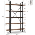 thumbnail image 3 of 5 Tier Bookshelf -Yoleo Vintage Industrial Bookshelf, 5 Shelf Etagere Bookshelves and bookcases with Metal Frame & Wood, Home Office Storage Book Shelf Walnut Brown, 3 of 7