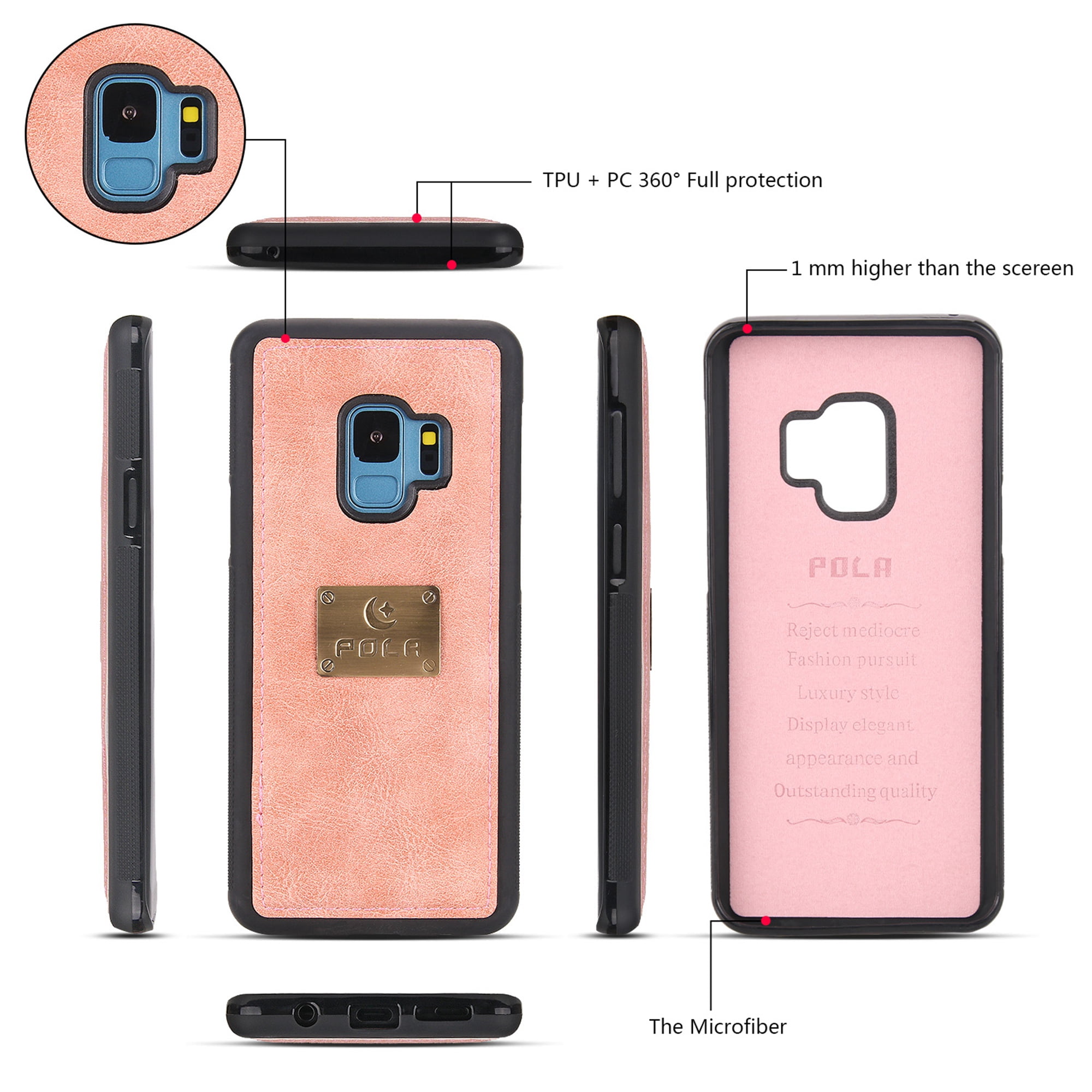 Galaxy S9 Wallet Detachable Case, Dteck [wrist band][14 Card Slots] Zipper Purse Phone Case Multi-functional Folio Flip PU Leather Removable Magnetic Back Cover For Samsung Galaxy S9,Pink