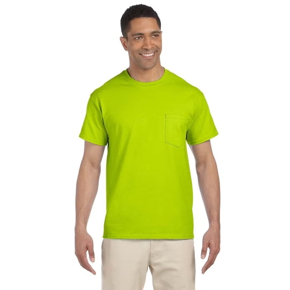 Gildan Classic Fit Men's Short Sleeve T-Shirt, Hi-Vis Work Safety Green Pocket Tee, L