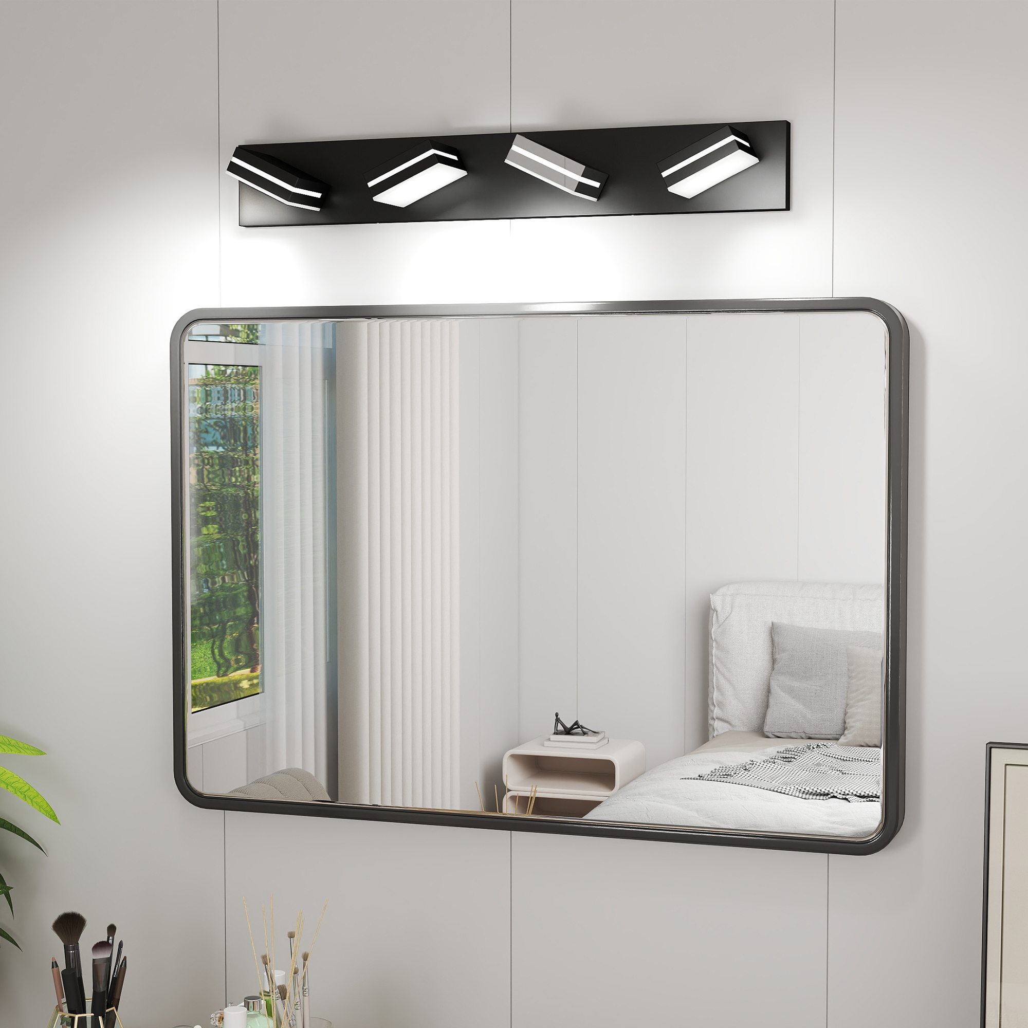 Leumius Modern 4-Light LED Vanity Light, Sleek Minimalist Design, Energy-Efficient, Easy to Install Wall Sconce for Mirror, Bathroom, Bedroom and Hallway Black