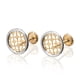 thumbnail image 3 of Aretes de oro 14k GIALLO Broquel Sello de Arlequin Oro amarillo mate y oro blanco brillante, 3 of 4