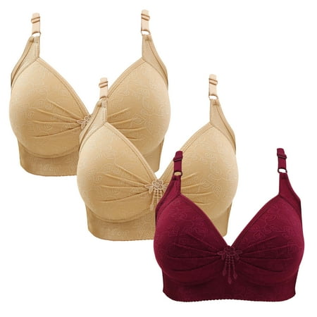 Gnurob Womens Lace Bralette 3 Pack Plus Size Bra Push Up Wire Free Bras Padded Seamless Bralettes Adjustable Straps Underwear for Heavy Breast Sprots Bra Clearance Saving B06-Beige X-Small