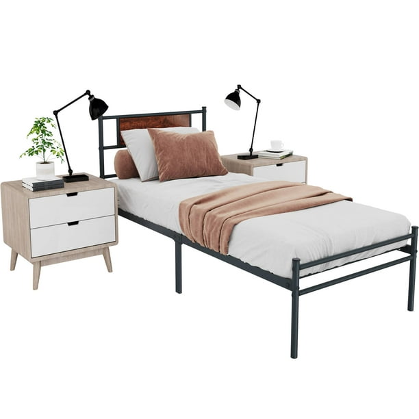 Mdhand Metal Platform Twin Bed Frame, Tall Metal Twin Bed Frame With Storage