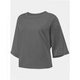 thumbnail image 3 of Women's Oversized Workout Cropped T Shirts Crew Neck Short Sleeve Casual Loose Summer Crop Tee Tops, 3 of 5