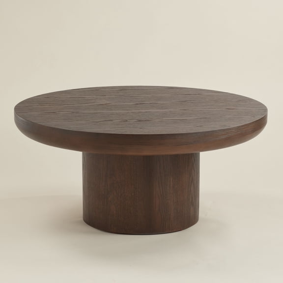 Regency Hill Owen 36" Wide Rustic Modern Walnut Finish Wood Pedestal Coffee Table